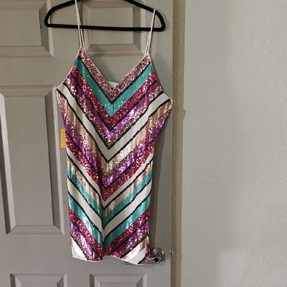 Express Sequin Dress with Chevron Pattern - Picture 1 of 4